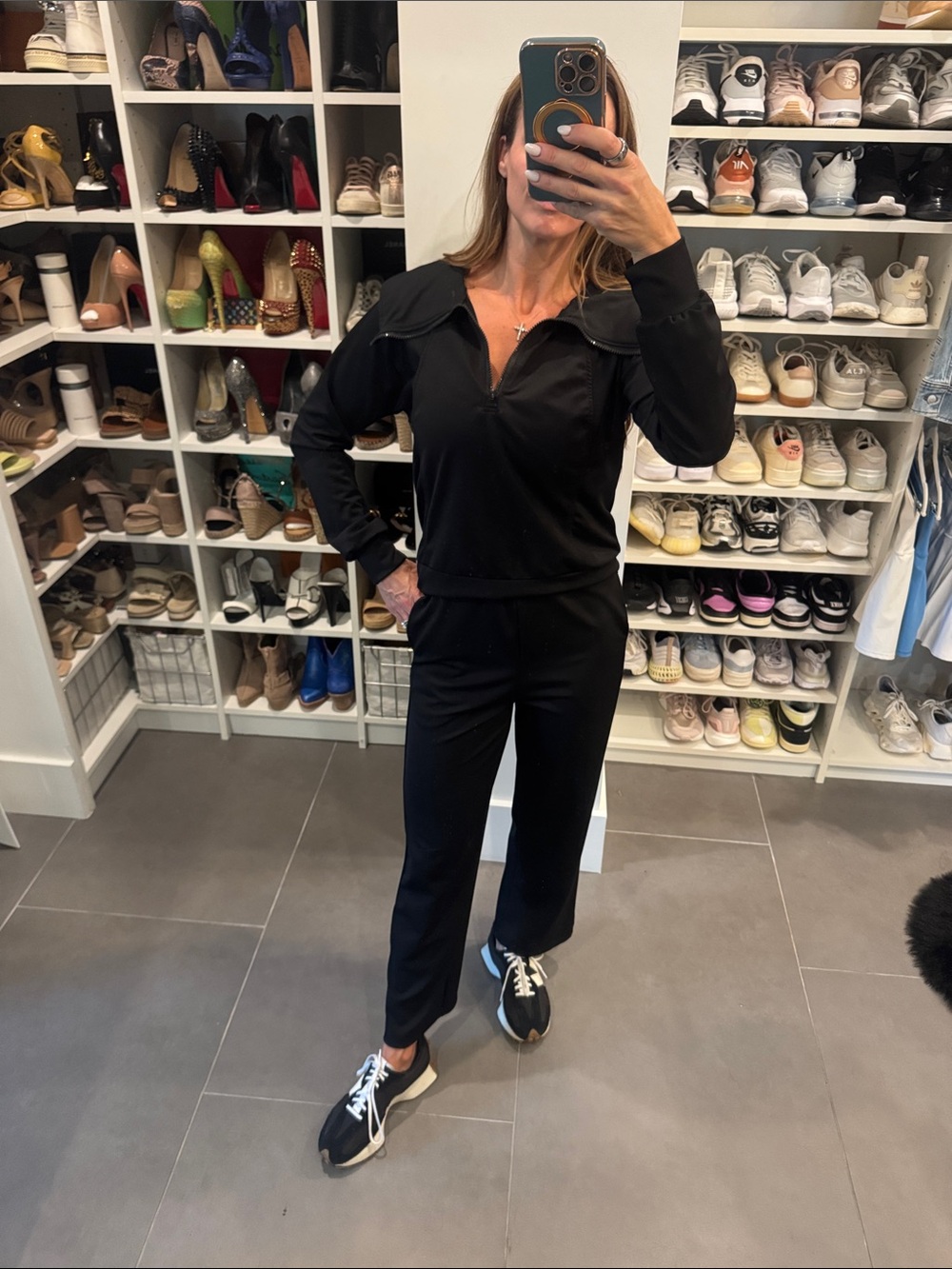 Women’s Black high waisted Wide-Leg track suit with quarter zip size Small